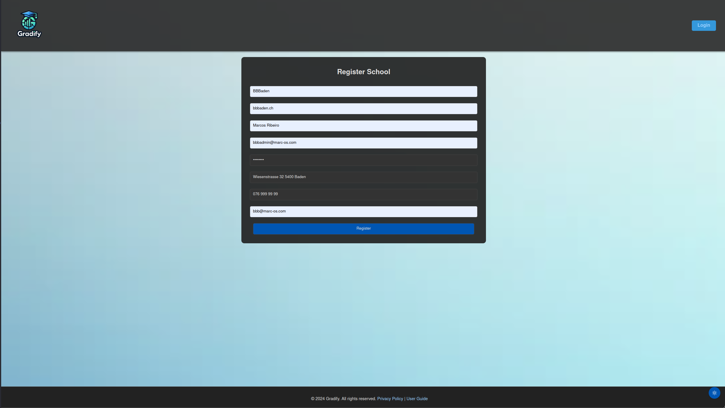 Registration Page Screenshot